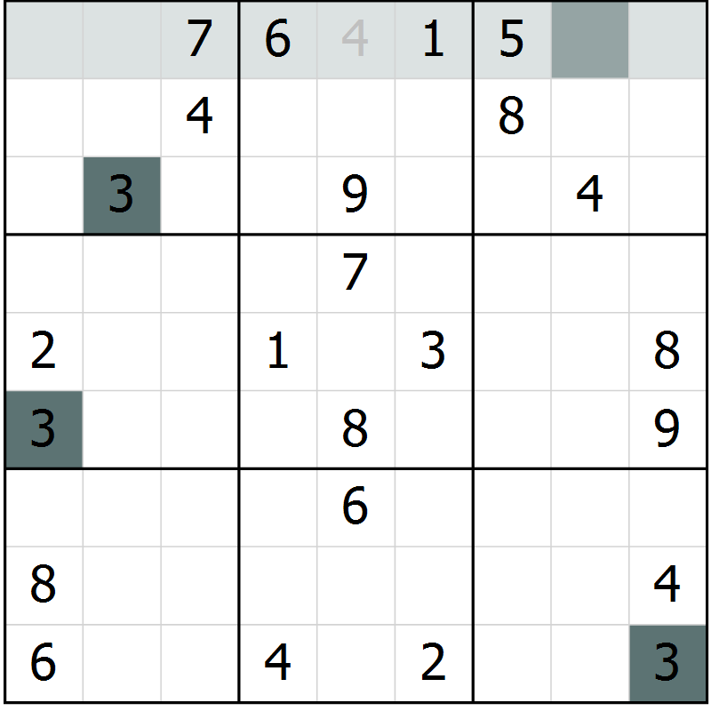 Position des candidats pour la solution de la Gr 21 page 23 du magazine de sudoku Success n° 007