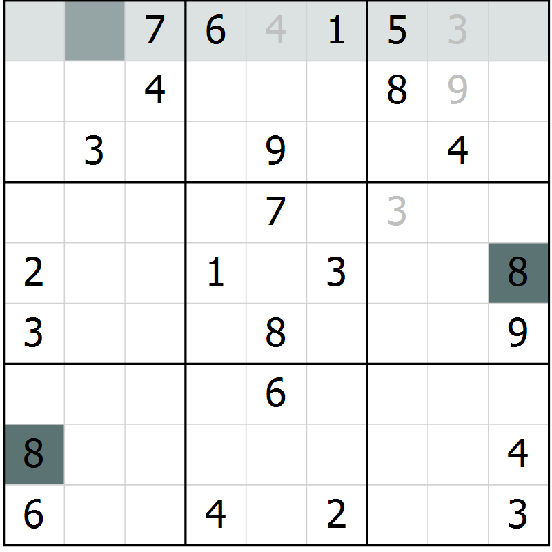 Position des candidats pour la solution de la Gr 21 page 23 du magazine de sudoku Success n° 007