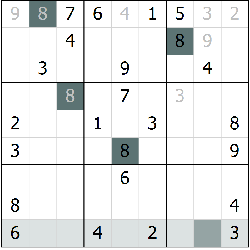 Position des candidats pour la solution de la Gr 21 page 23 du magazine de sudoku Success n° 007
