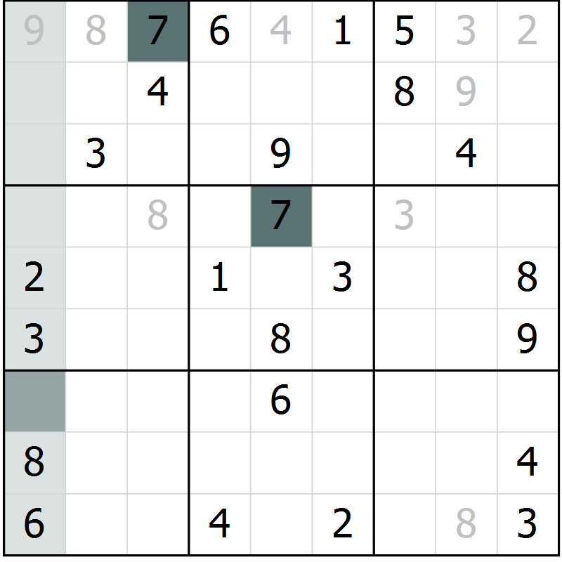 Position des candidats pour la solution de la Gr 21 page 23 du magazine de sudoku Success n° 007