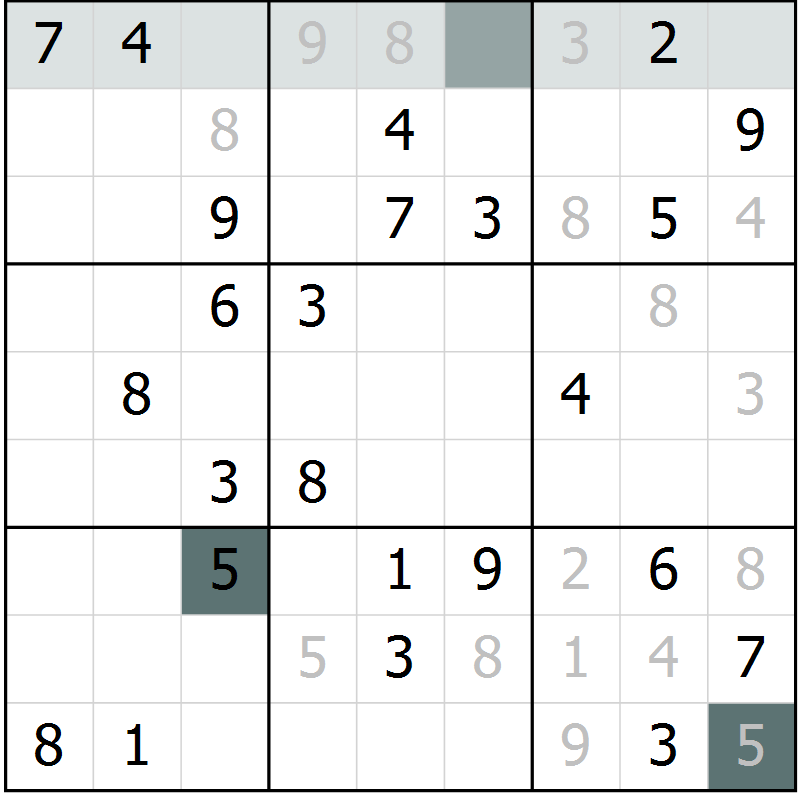 Position des candidats pour la solution de la Gr 22 page 24 du magazine de sudoku Success n° 007