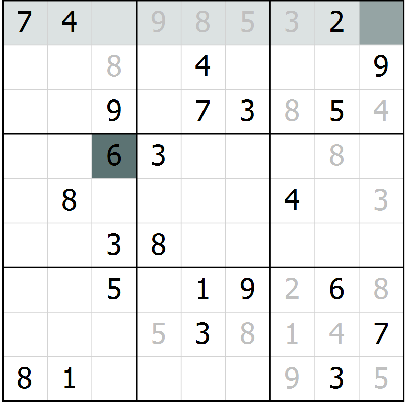 Position des candidats pour la solution de la Gr 22 page 24 du magazine de sudoku Success n° 007