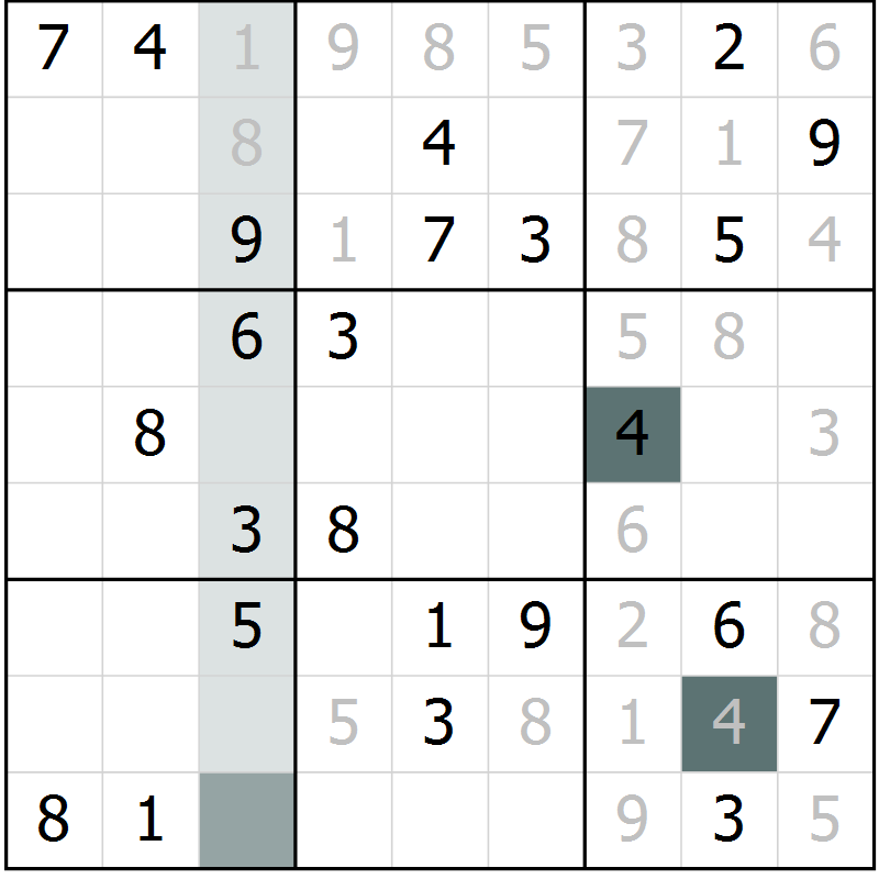 Position des candidats pour la solution de la Gr 22 page 24 du magazine de sudoku Success n° 007