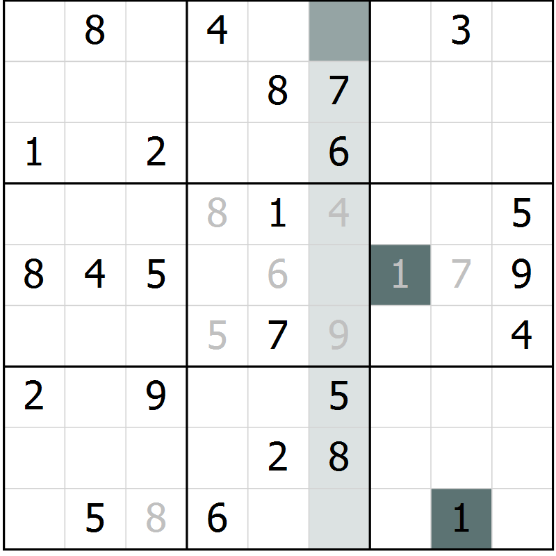Position des candidats pour la solution de la Gr 23 page 25 du magazine de sudoku Success n° 007