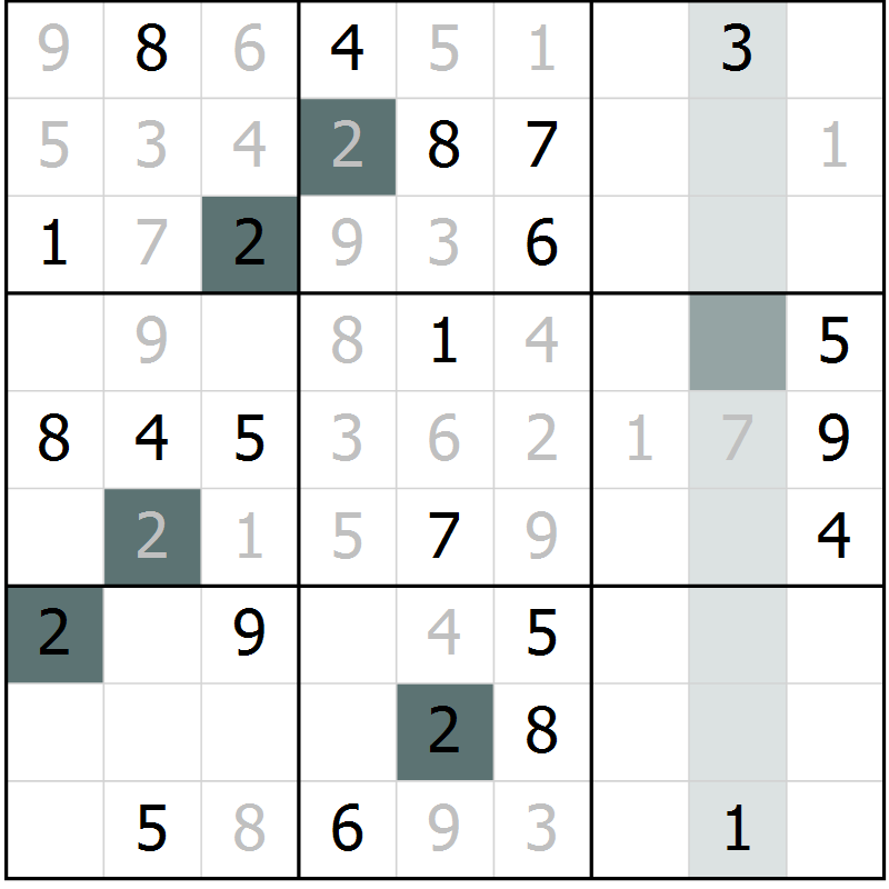 Position des candidats pour la solution de la Gr 23 page 25 du magazine de sudoku Success n° 007