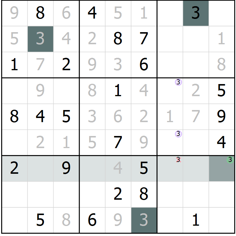 Position des candidats pour la solution de la Gr 23 page 25 du magazine de sudoku Success n° 007