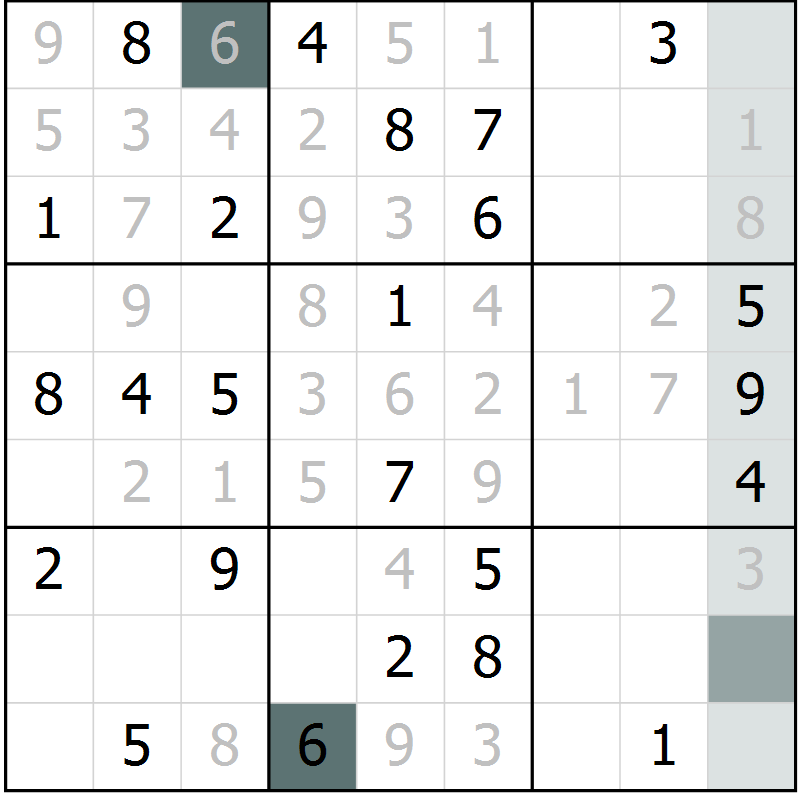 Position des candidats pour la solution de la Gr 23 page 25 du magazine de sudoku Success n° 007