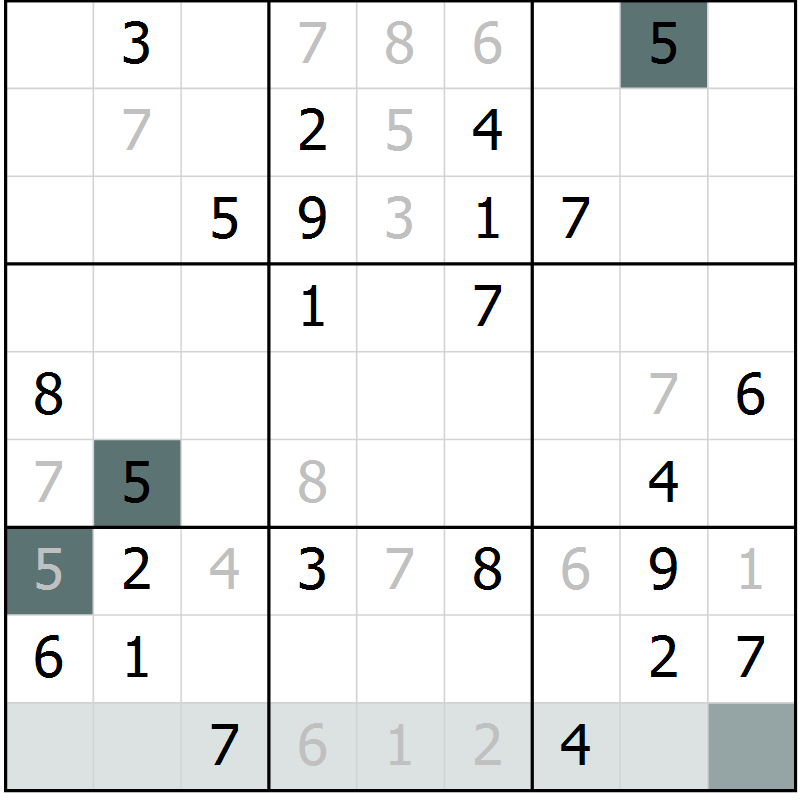 Position des candidats pour la solution de la Gr 24 page 26 du magazine de sudoku Success n° 007
