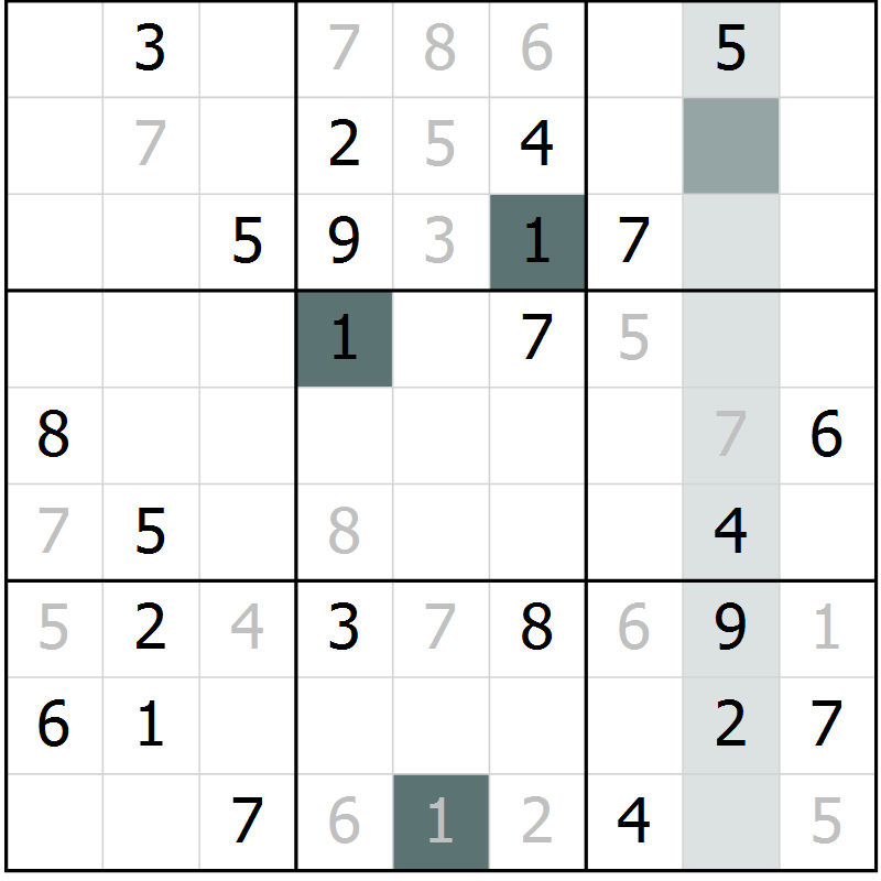 Position des candidats pour la solution de la Gr 24 page 26 du magazine de sudoku Success n° 007