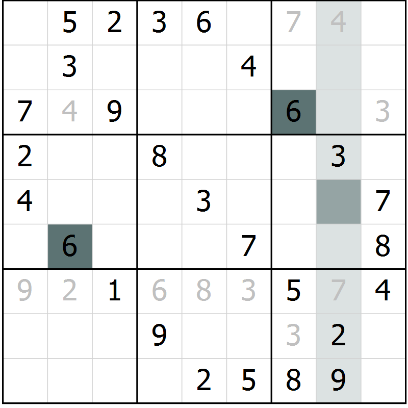 Position des candidats pour la solution de la Gr 25 page 27 du magazine de sudoku Success n° 007