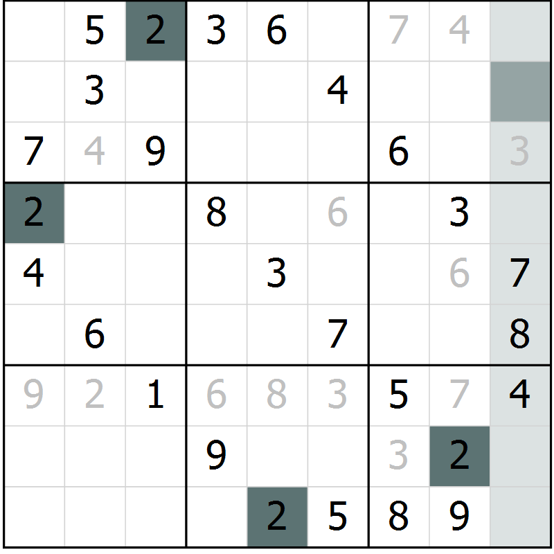 Position des candidats pour la solution de la Gr 25 page 27 du magazine de sudoku Success n° 007