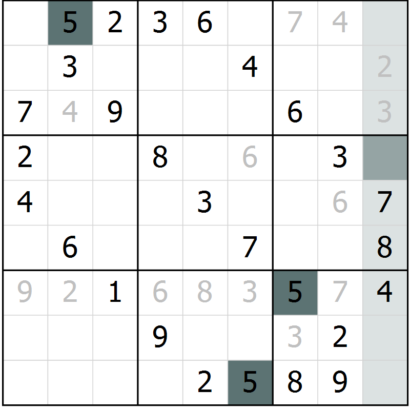 Position des candidats pour la solution de la Gr 25 page 27 du magazine de sudoku Success n° 007