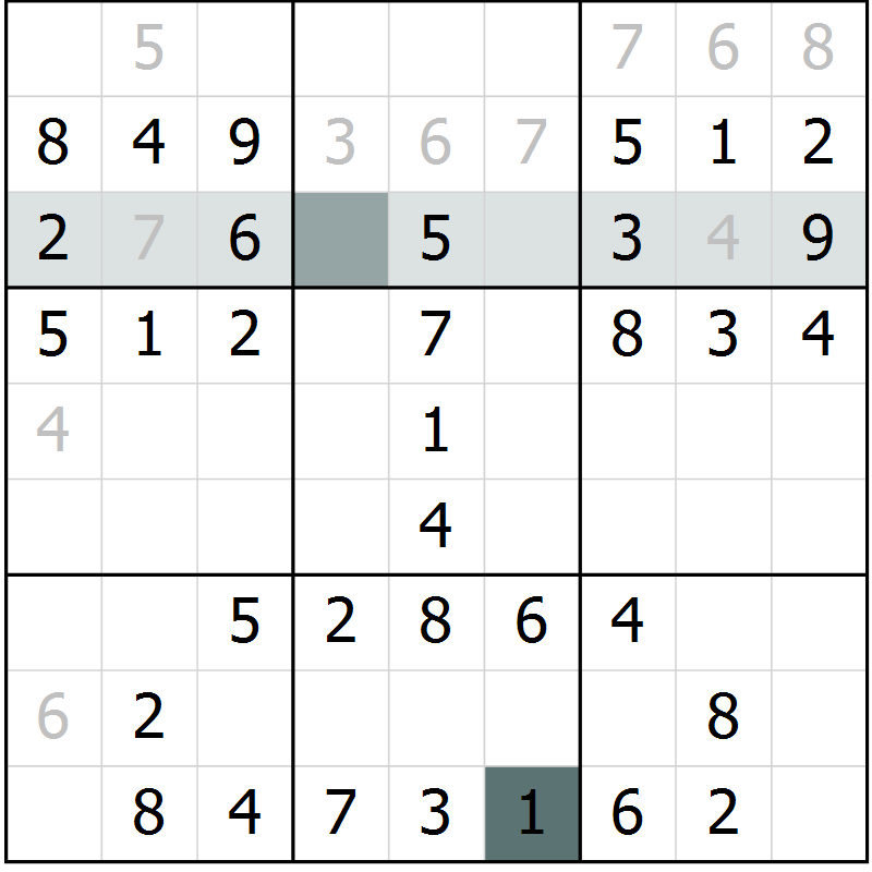 Position des candidats pour la solution de la Gr 26 page 28 du magazine de sudoku Success n° 007