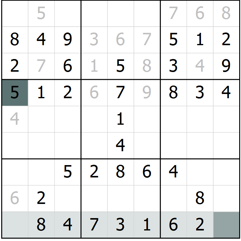 Position des candidats pour la solution de la Gr 26 page 28 du magazine de sudoku Success n° 007