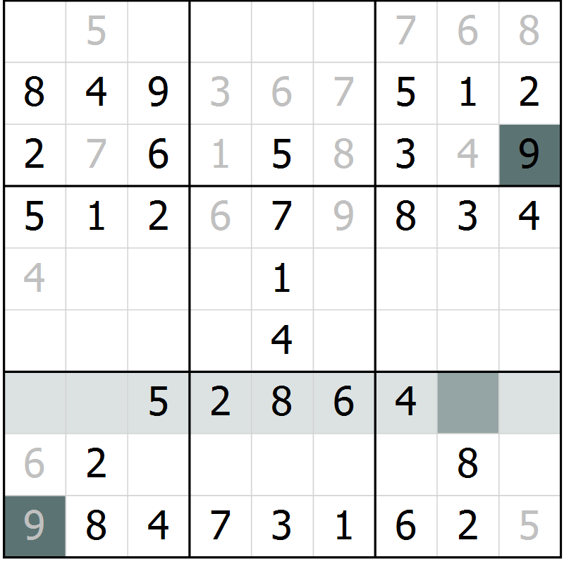 Position des candidats pour la solution de la Gr 26 page 28 du magazine de sudoku Success n° 007