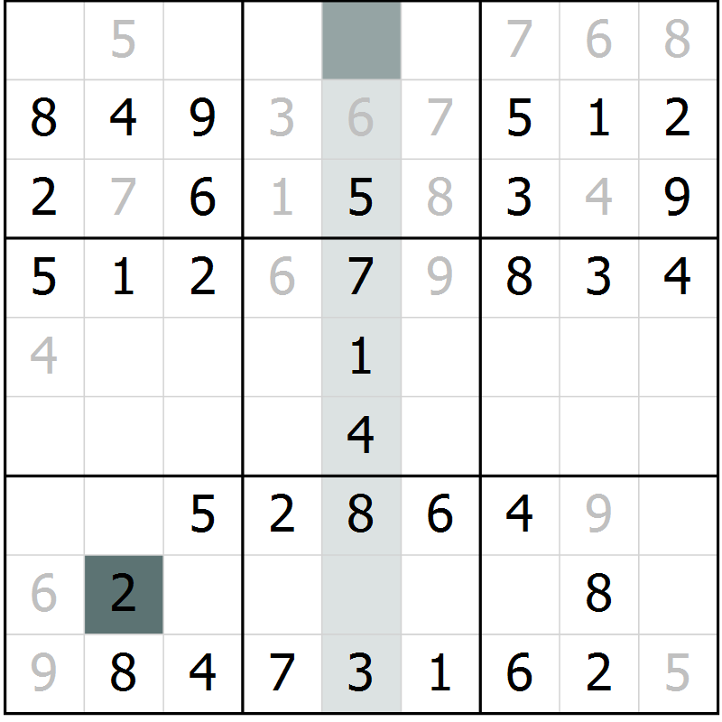Position des candidats pour la solution de la Gr 26 page 28 du magazine de sudoku Success n° 007