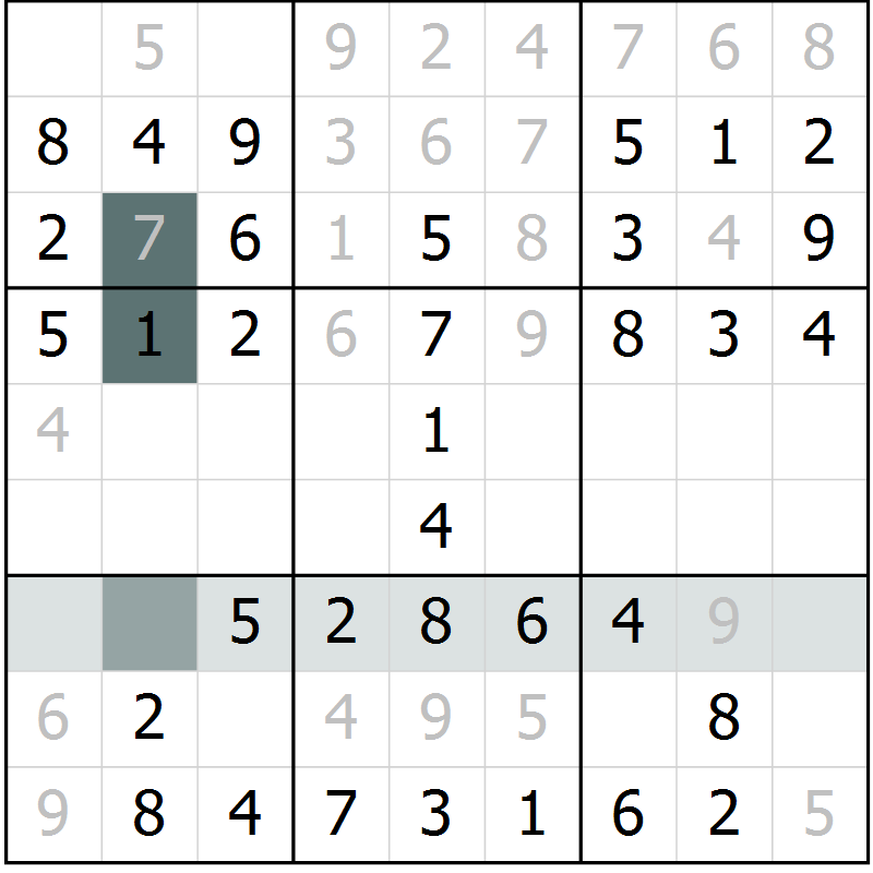 Position des candidats pour la solution de la Gr 26 page 28 du magazine de sudoku Success n° 007