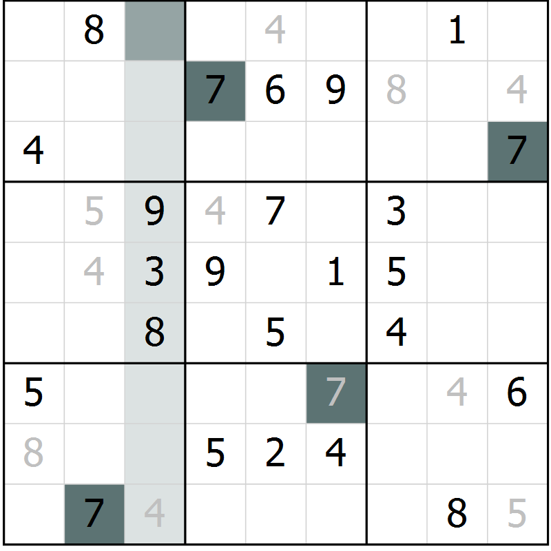 Position des candidats pour la solution de la Gr 27 page 29 du magazine de sudoku Success n° 007