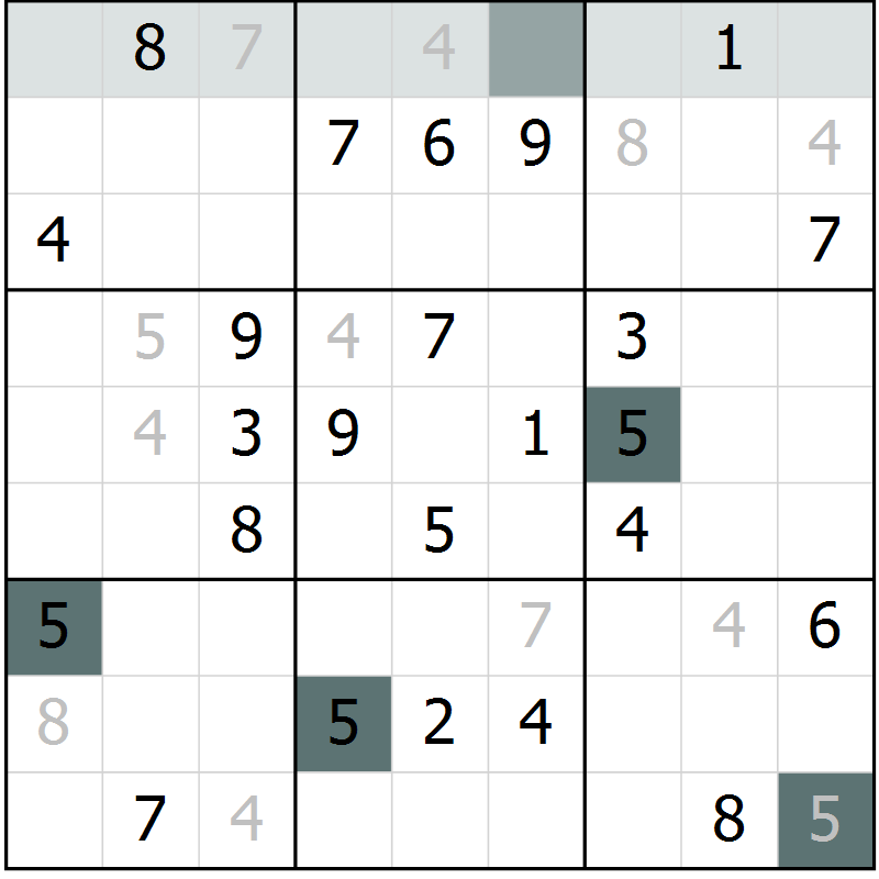 Position des candidats pour la solution de la Gr 27 page 29 du magazine de sudoku Success n° 007