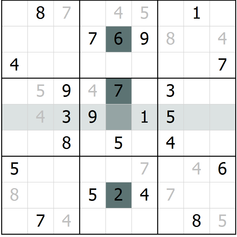 Position des candidats pour la solution de la Gr 27 page 29 du magazine de sudoku Success n° 007