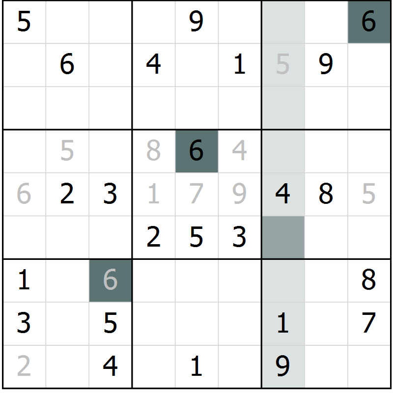Position des candidats pour la solution de la Gr 28 page 30 du magazine de sudoku Success n° 007