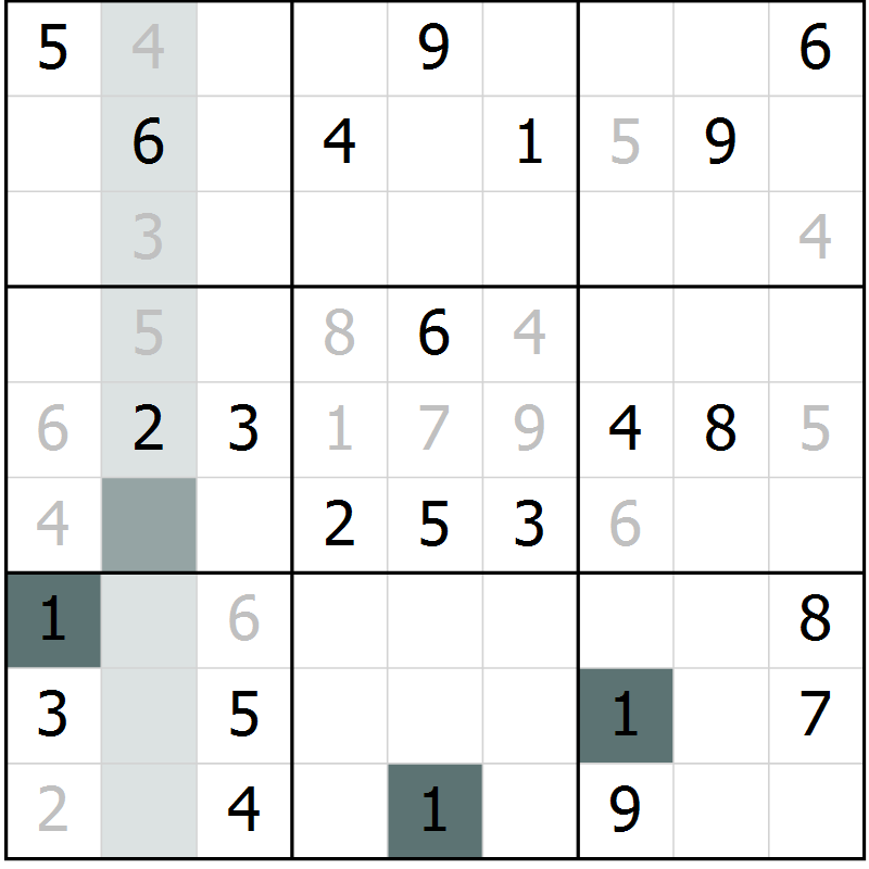 Position des candidats pour la solution de la Gr 28 page 30 du magazine de sudoku Success n° 007