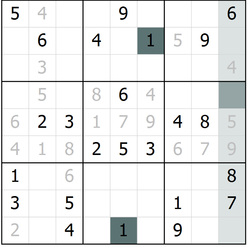 Position des candidats pour la solution de la Gr 28 page 30 du magazine de sudoku Success n° 007