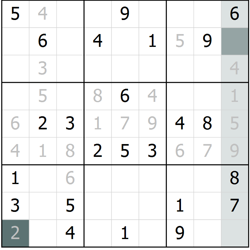 Position des candidats pour la solution de la Gr 28 page 30 du magazine de sudoku Success n° 007