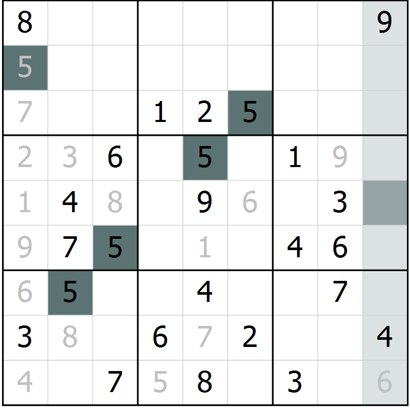 Position des candidats pour la solution de la Gr 29 page 31 du magazine de sudoku Success n° 007