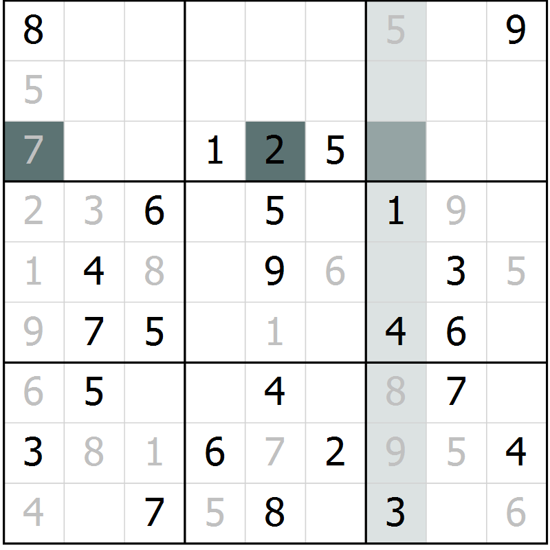 Position des candidats pour la solution de la Gr 29 page 31 du magazine de sudoku Success n° 007