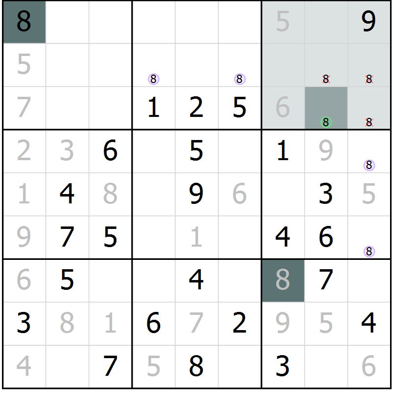 Position des candidats pour la solution de la Gr 29 page 31 du magazine de sudoku Success n° 007
