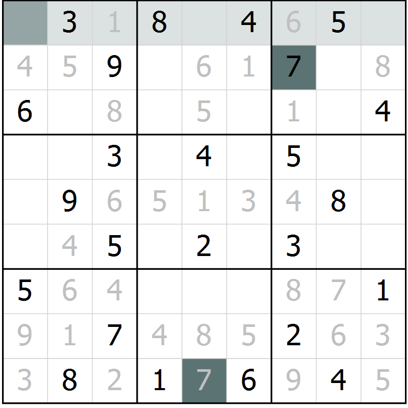 Position des candidats pour la solution de la Gr 3 page 5 du magazine de sudoku Success n° 007