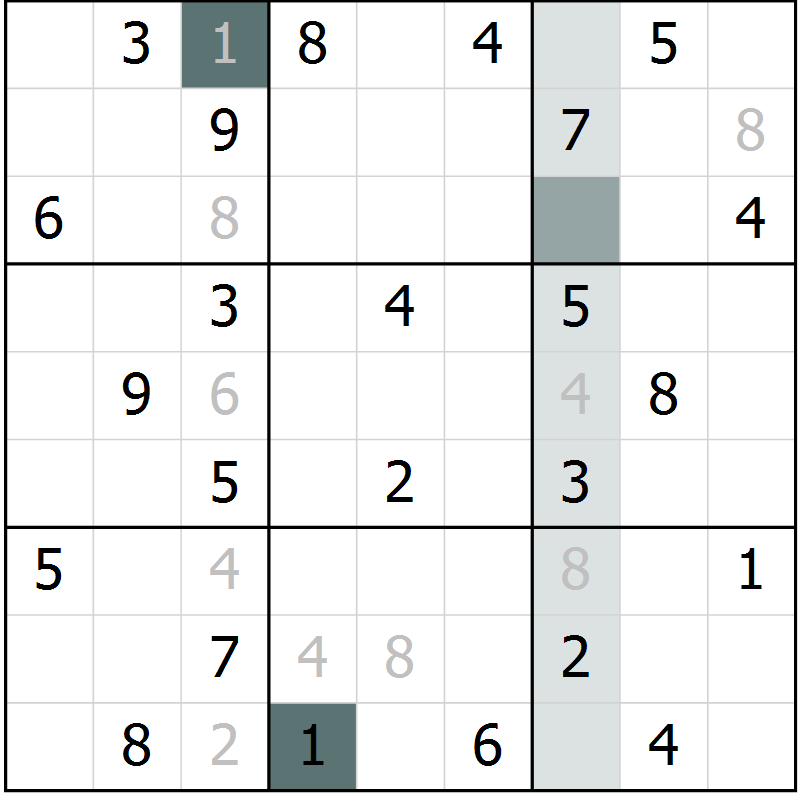 Position des candidats pour la solution de la Gr 3 page 5 du magazine de sudoku Success n° 007