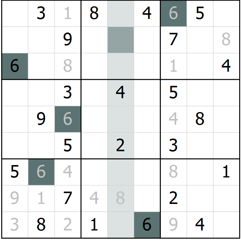 Position des candidats pour la solution de la Gr 3 page 5 du magazine de sudoku Success n° 007