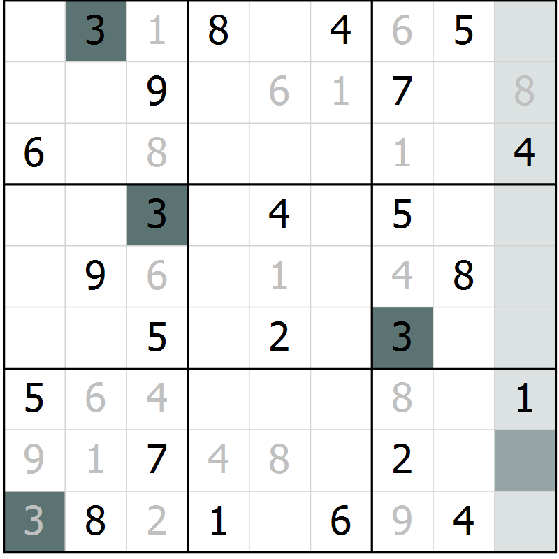 Position des candidats pour la solution de la Gr 3 page 5 du magazine de sudoku Success n° 007