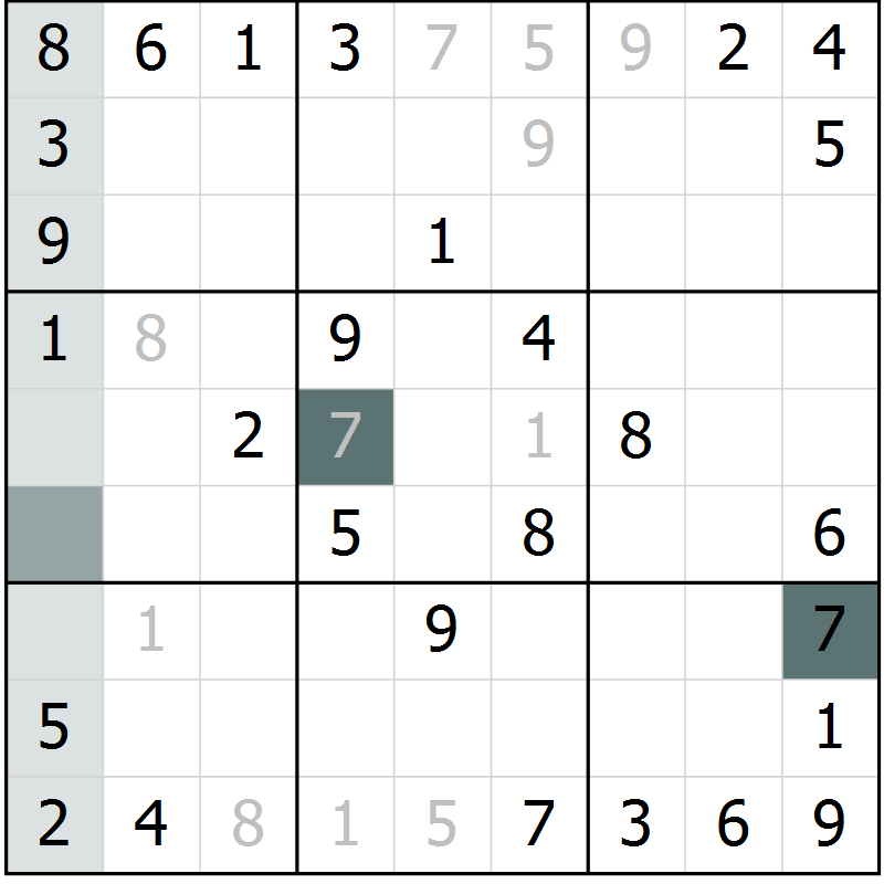 Position des candidats pour la solution de la Gr 31 page 33 du magazine de sudoku Success n° 007