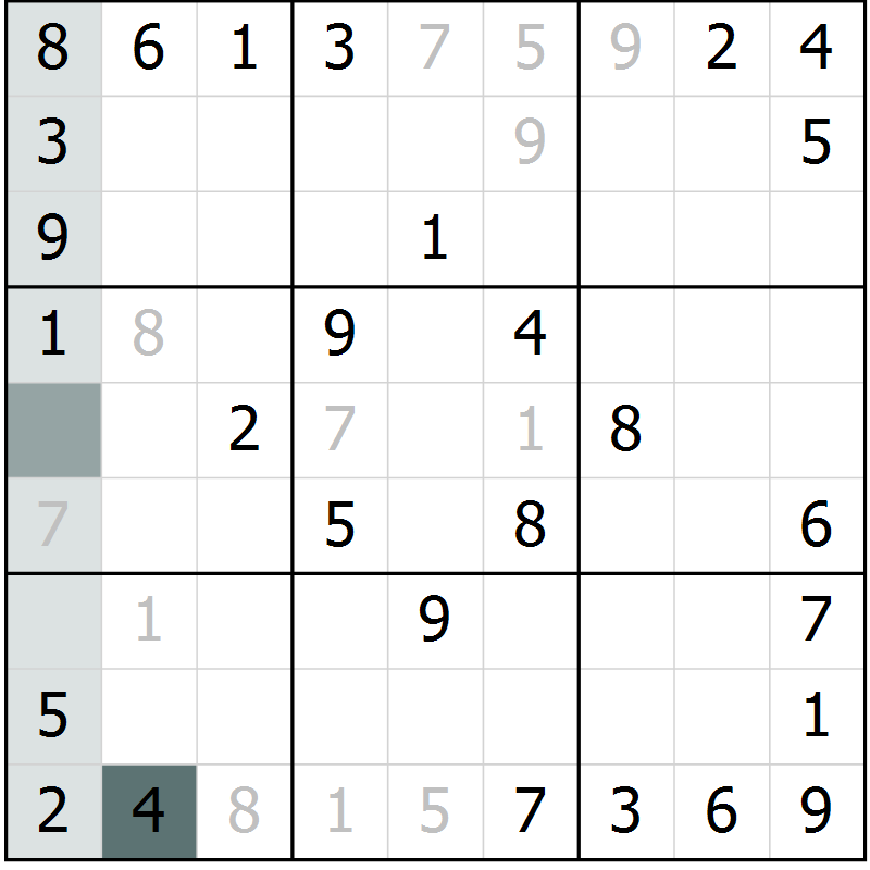 Position des candidats pour la solution de la Gr 31 page 33 du magazine de sudoku Success n° 007