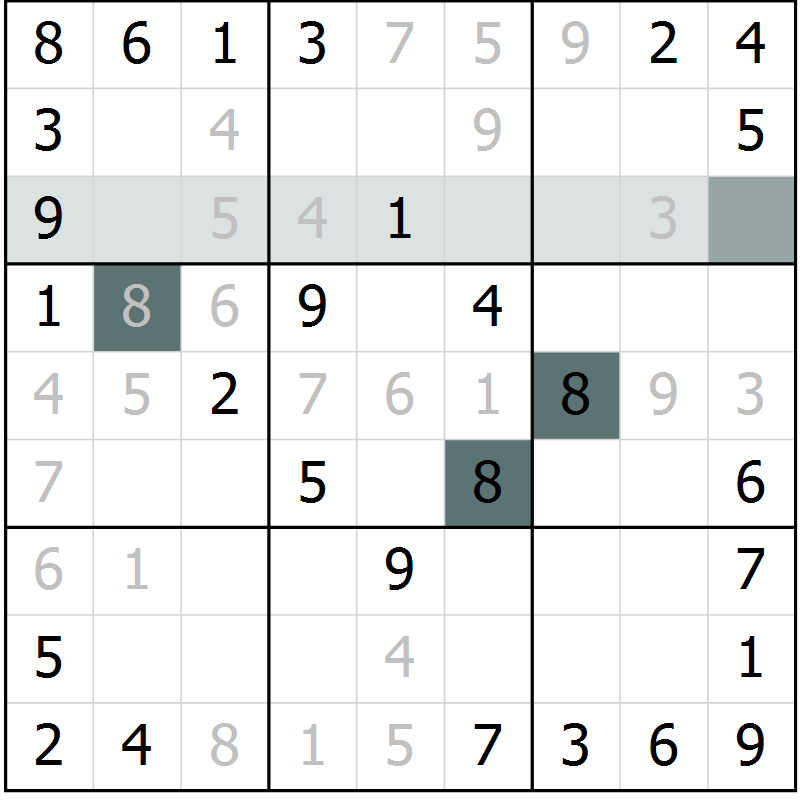 Position des candidats pour la solution de la Gr 31 page 33 du magazine de sudoku Success n° 007
