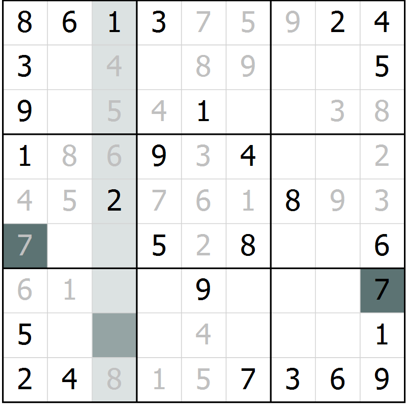 Position des candidats pour la solution de la Gr 31 page 33 du magazine de sudoku Success n° 007