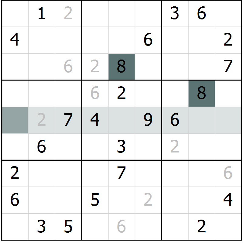 Position des candidats pour la solution de la Gr 33 page 35 du magazine de sudoku Success n° 007