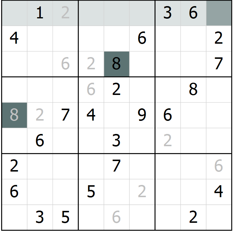 Position des candidats pour la solution de la Gr 33 page 35 du magazine de sudoku Success n° 007