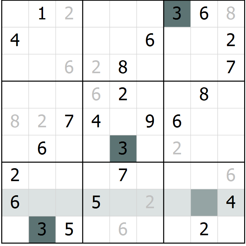 Position des candidats pour la solution de la Gr 33 page 35 du magazine de sudoku Success n° 007