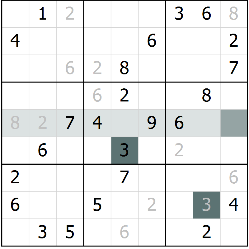 Position des candidats pour la solution de la Gr 33 page 35 du magazine de sudoku Success n° 007