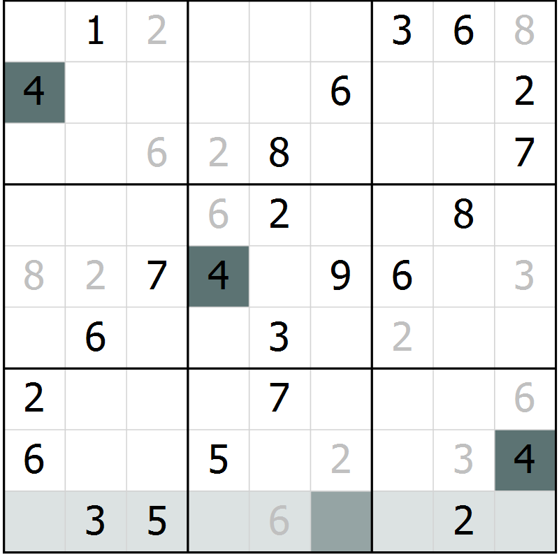 Position des candidats pour la solution de la Gr 33 page 35 du magazine de sudoku Success n° 007