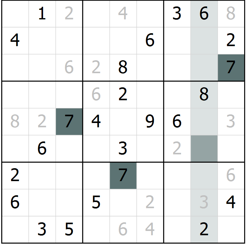 Position des candidats pour la solution de la Gr 33 page 35 du magazine de sudoku Success n° 007