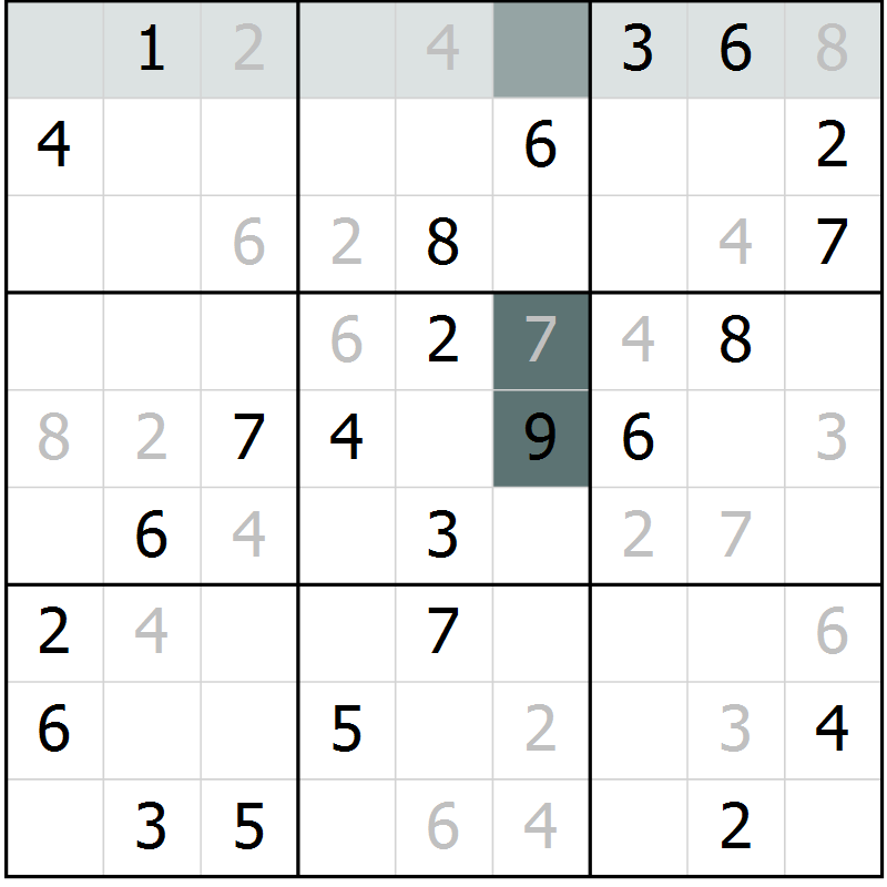 Position des candidats pour la solution de la Gr 33 page 35 du magazine de sudoku Success n° 007