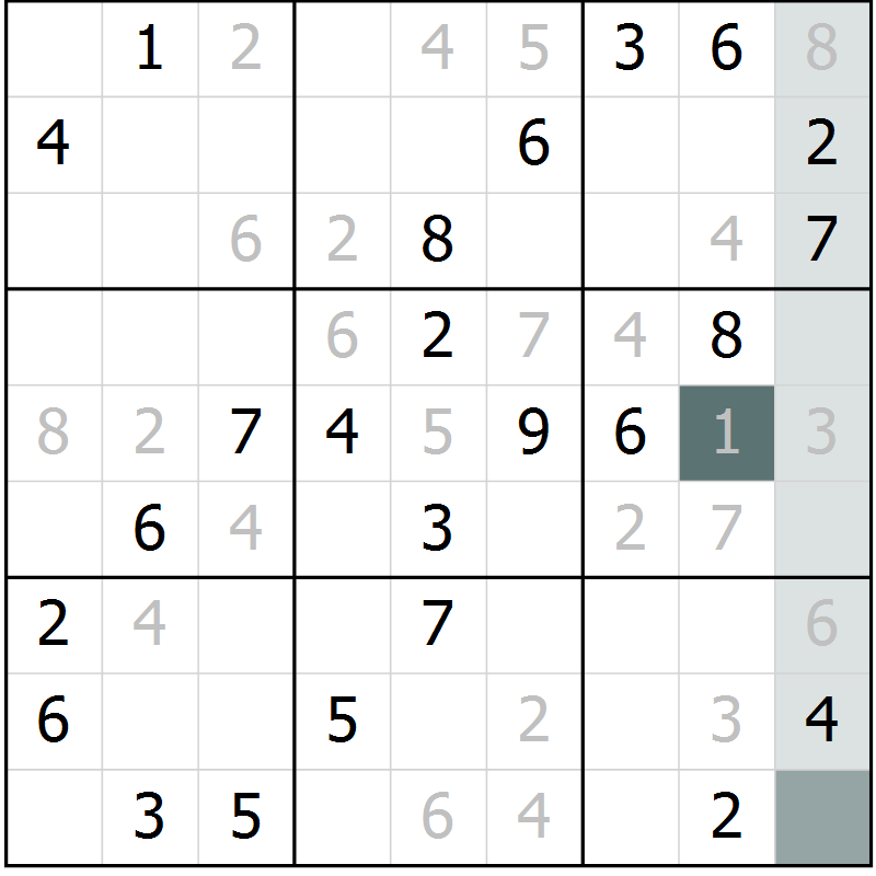 Position des candidats pour la solution de la Gr 33 page 35 du magazine de sudoku Success n° 007