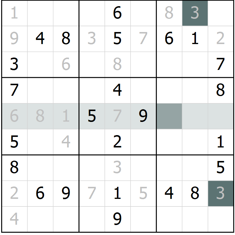Position des candidats pour la solution de la Gr 34 page 36 du magazine de sudoku Success n° 007