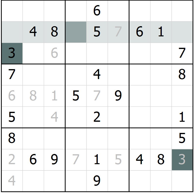 Position des candidats pour la solution de la Gr 34 page 36 du magazine de sudoku Success n° 007