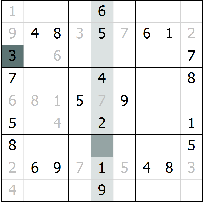 Position des candidats pour la solution de la Gr 34 page 36 du magazine de sudoku Success n° 007